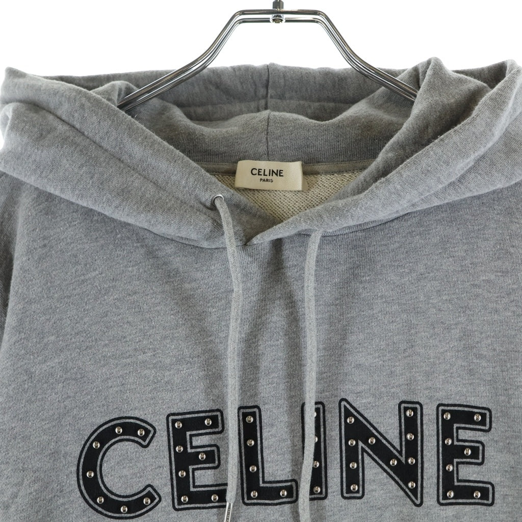 CELINE(セリーヌ) 21SS スタッズフロントロゴ ダメージフーデットプルーオーバーパーカー グレー 2Y309052H