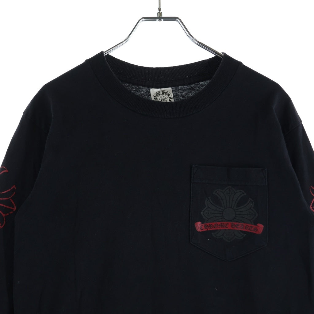 CHROME HEARTS(クロムハーツ) OLD CH L S 1 バックホースシュープリント 長袖Tシャツ カットソー ブラック/レッド