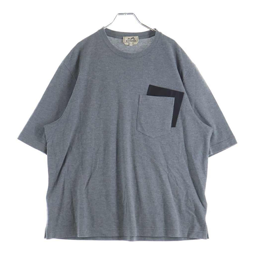 HERMES(エルメス) 25SS カシミヤ混 レザーポケットコットン半袖Tシャツ 