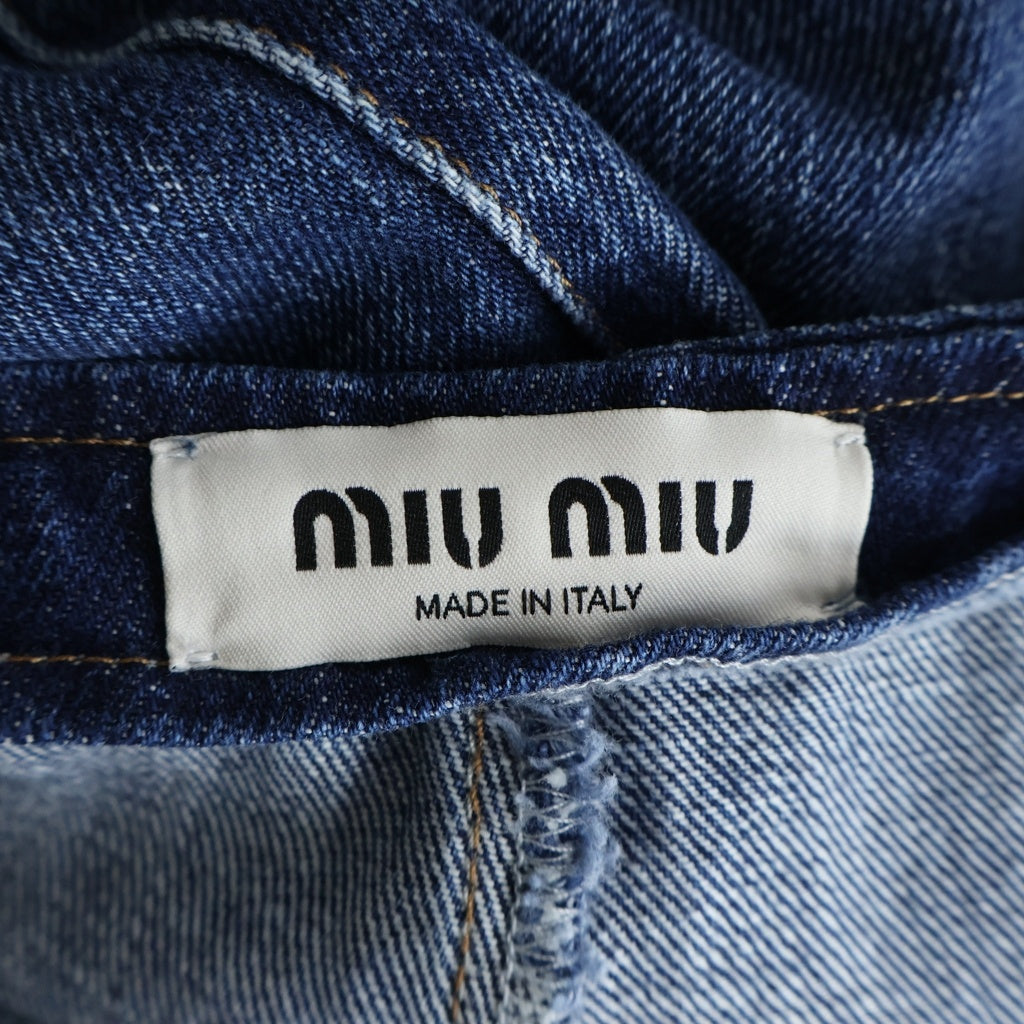 miumiu(ミュウミュウ) 前面ロゴ ジップデニム スリットスカート インディゴ レディース