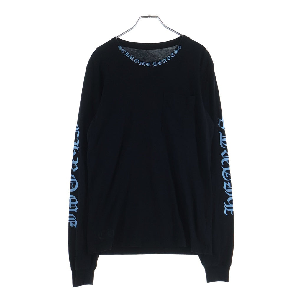 CHROME HEARTS(クロムハーツ) CH LS NECK LOGO ネックロゴプリント 袖ロゴ 長袖Tシャツ ロングスリーブカットソー ブラック/ブルー