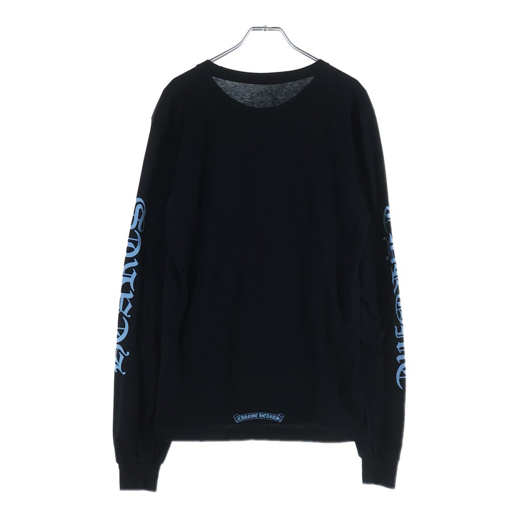 CHROME HEARTS(クロムハーツ) CH LS NECK LOGO ネックロゴプリント 袖ロゴ 長袖Tシャツ ロングスリーブカットソー ブラック/ブルー