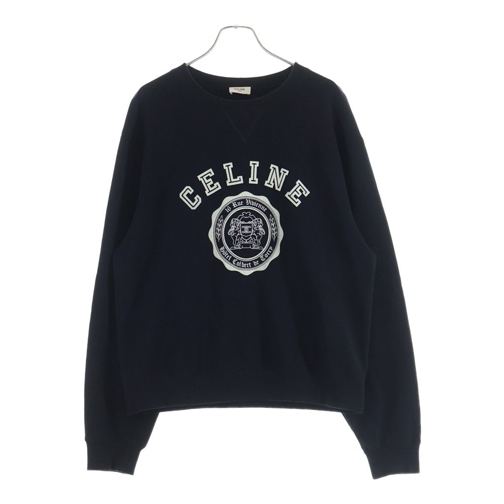 CELINE(セリーヌ) カレッジロゴ フロッキープリント クルーネック長袖スウェットトレーナー RY030670Q.38AW ブラック