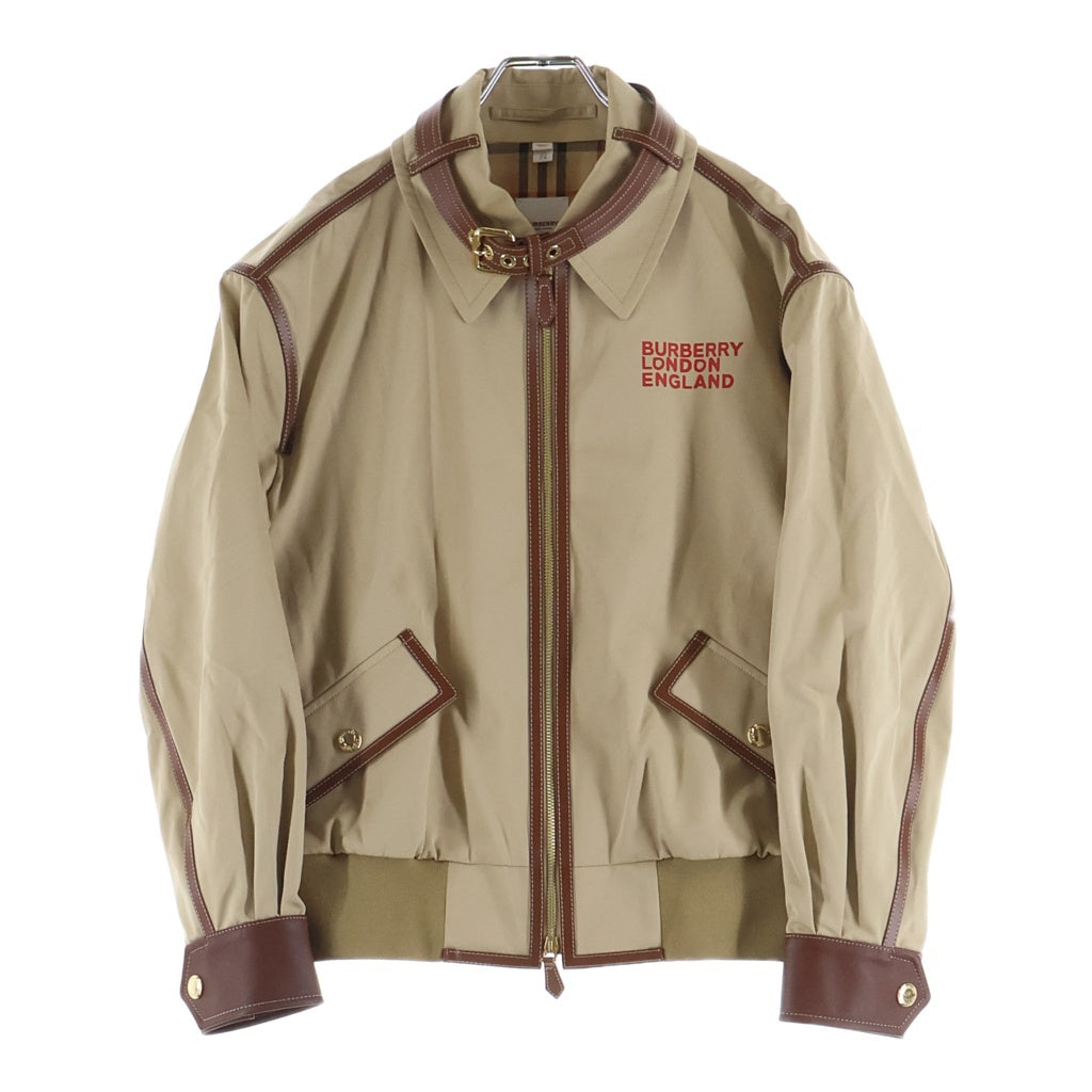 BURBERRY LONDON(バーバリーロンドン) Wildhill Love Logo 裏ノバチェック レザー切替 ベルト付き フルジップ ジップアップ ジャケット ブルゾン 8037312 べージュ