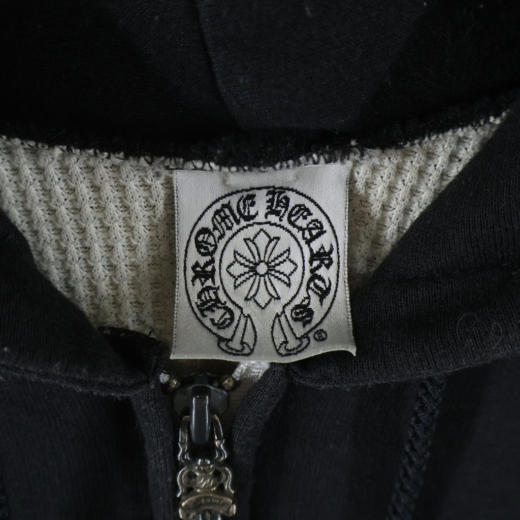 CHROME HEARTS(クロムハーツ) OLD THRML SWTSHRT HD ZIP 裏地サーマル 袖フローラル ホースシュー ダガージップアップパーカー ブラック