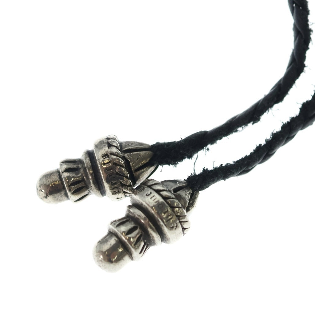 CHROME HEARTS(クロムハーツ) LEATHER BRAID レザーブレイド ボロチップネックレス ブラック/シルバー