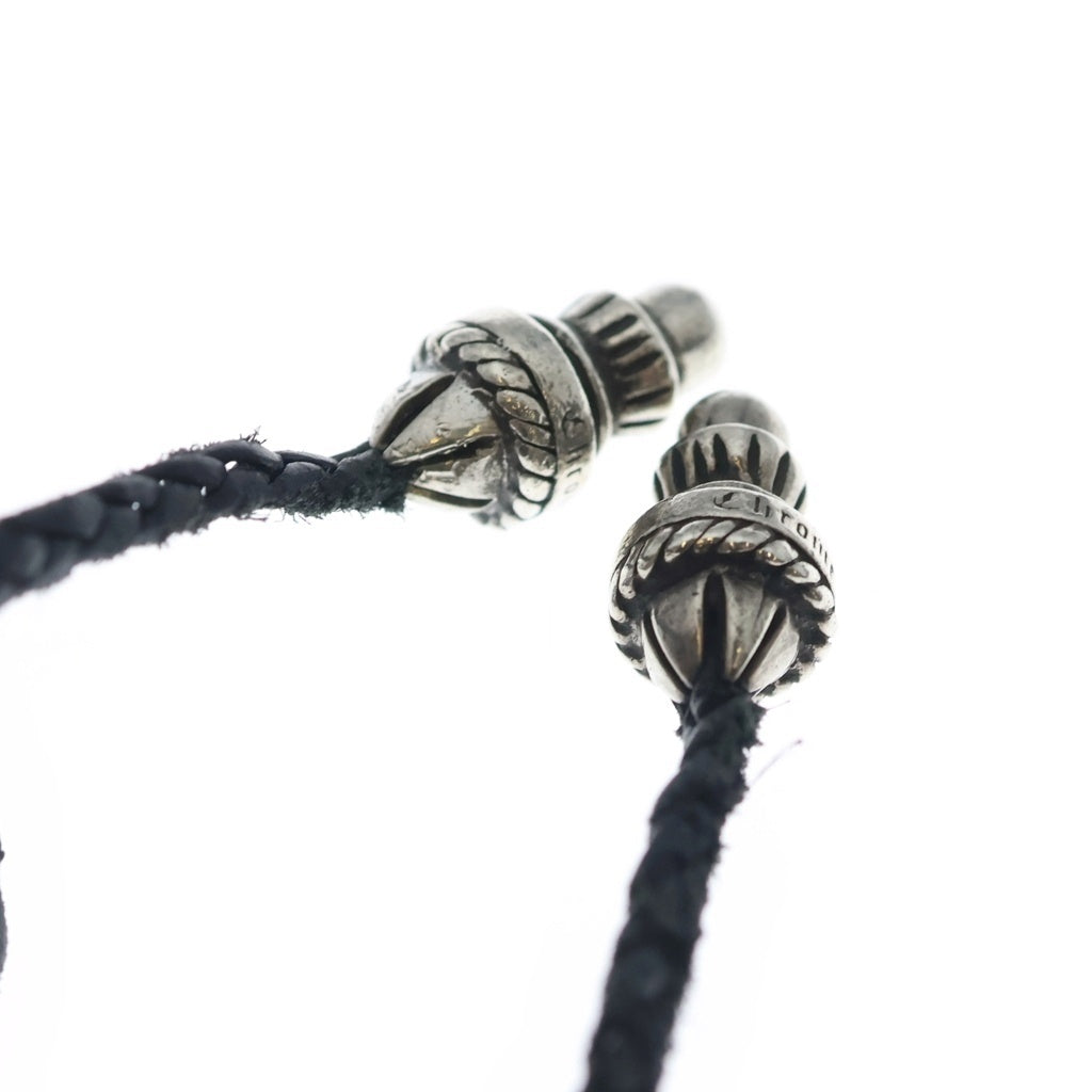 CHROME HEARTS(クロムハーツ) LEATHER BRAID レザーブレイド ボロチップネックレス ブラック/シルバー