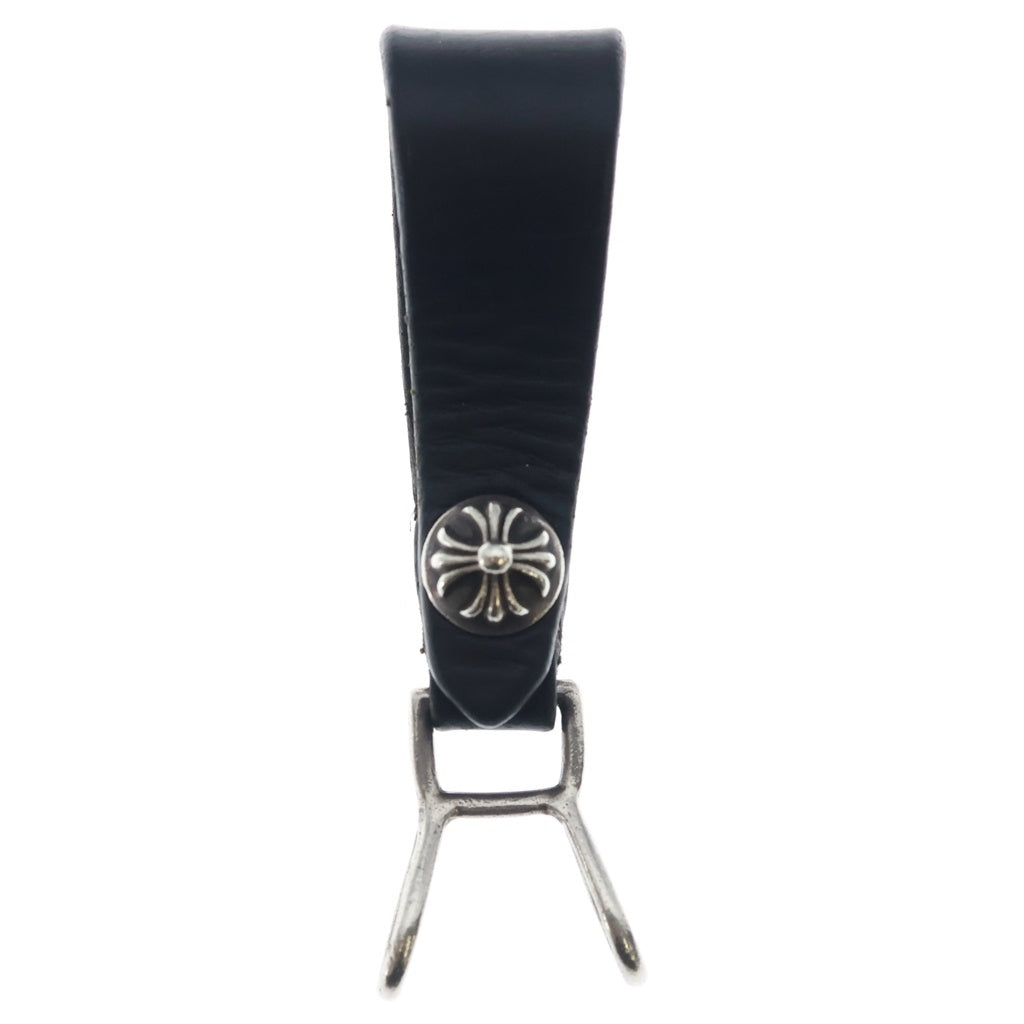CHROME HEARTS(クロムハーツ) BELT LOOP クロスボールボタンレザーベルトループ シルバー/ブラック BCA397