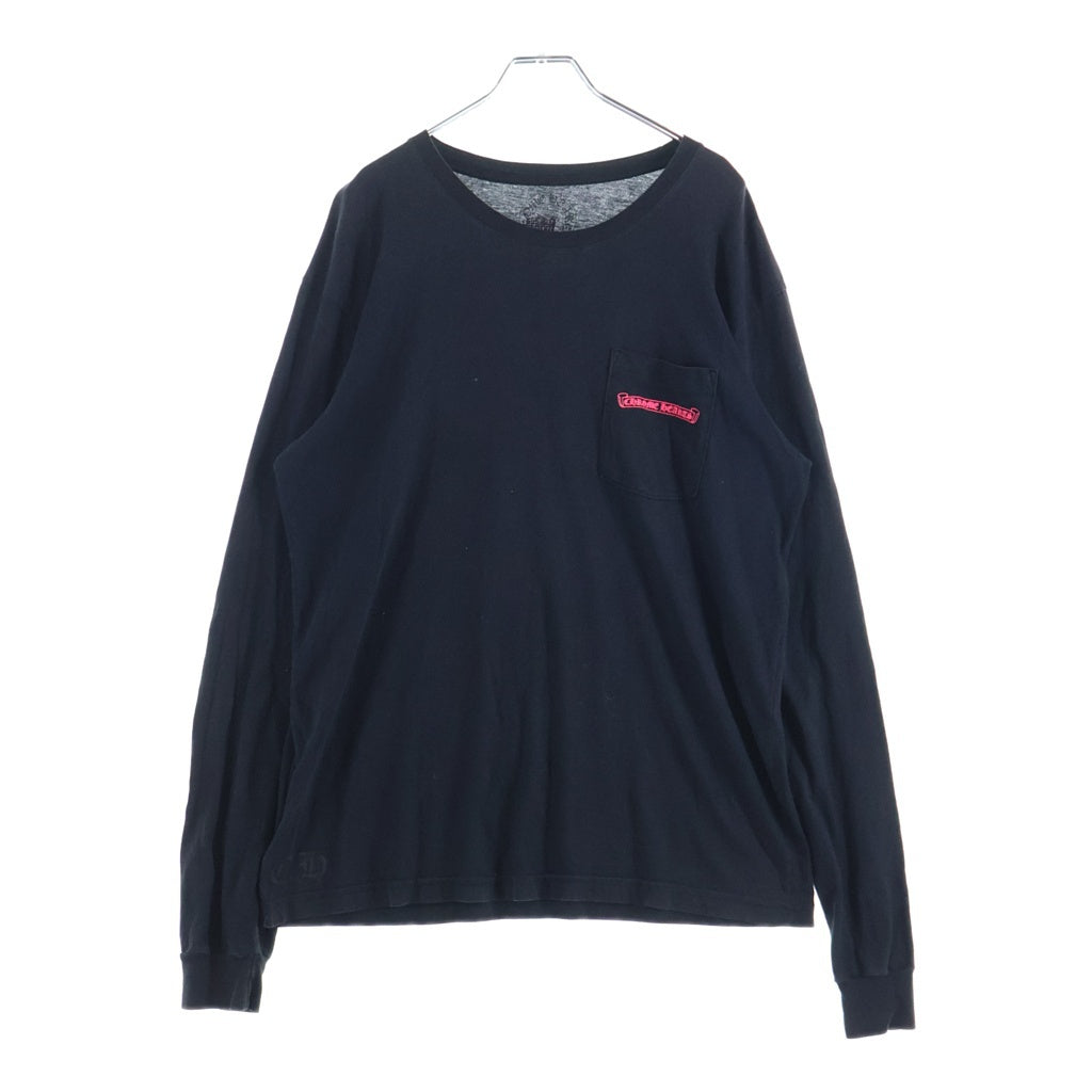 CHROME HEARTS(クロムハーツ) Neon Pink Stripe Logo ストライプロゴ プリント 長袖Tシャツ カットソー ブラック/ピンク