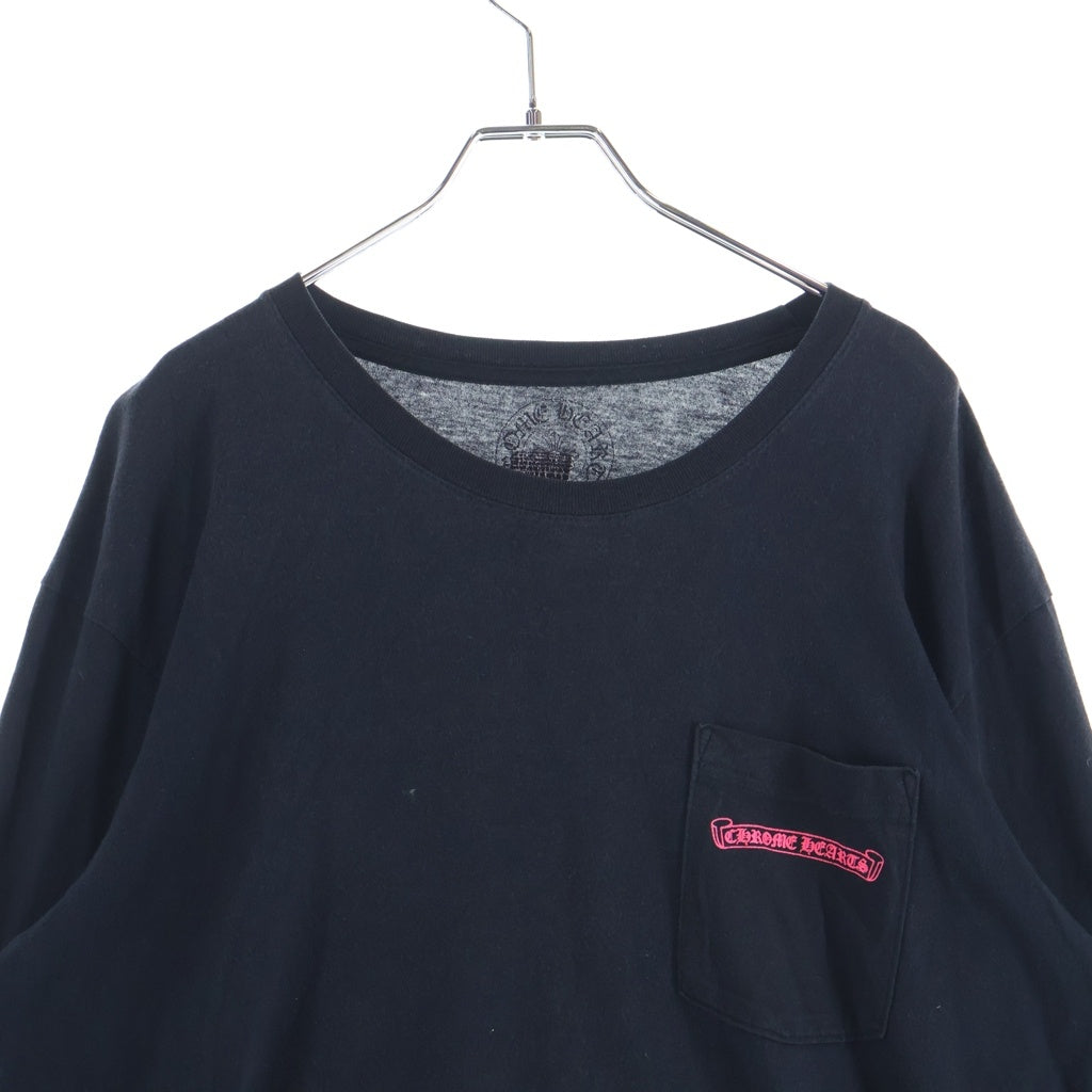 CHROME HEARTS(クロムハーツ) Neon Pink Stripe Logo ストライプロゴ プリント 長袖Tシャツ カットソー ブラック/ピンク