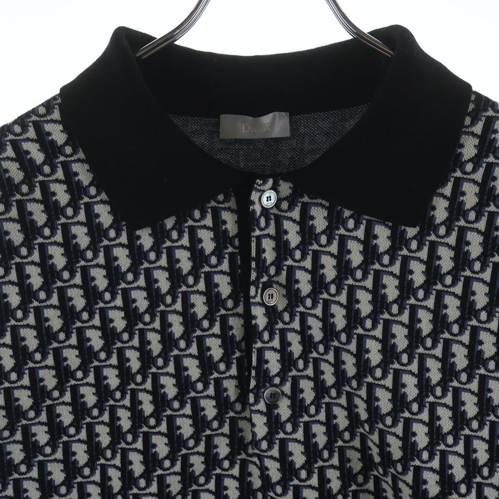 DIOR(ディオール) オブリーク総柄 半袖ニットポロシャツ 293M832AT472 ネイビー/グレー