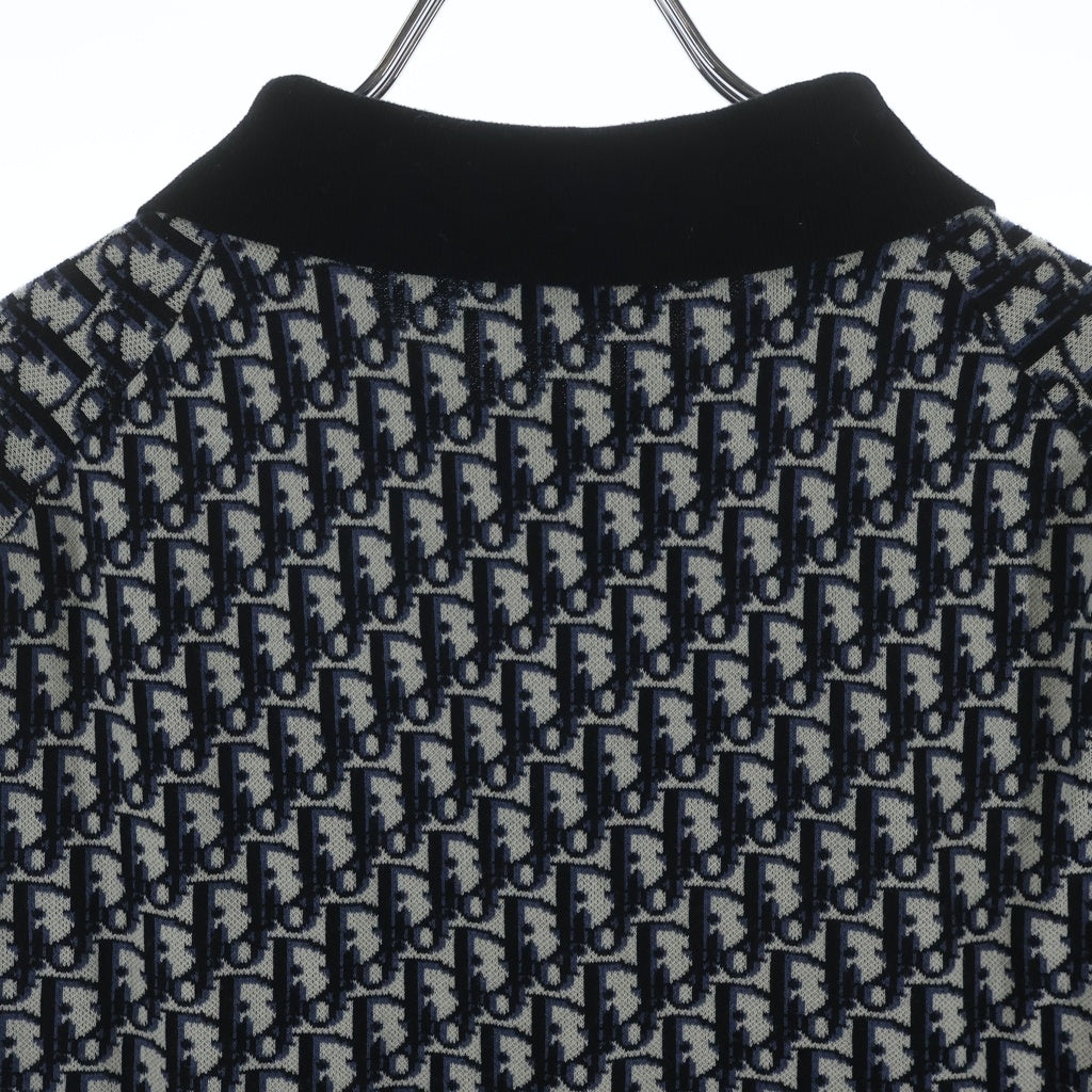 DIOR(ディオール) オブリーク総柄 半袖ニットポロシャツ 293M832AT472 ネイビー/グレー