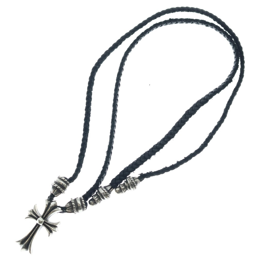 CHROME HEARTS(クロムハーツ) CH CRS SML CL スモールCHクロス クリンプト レザーブレイド ネックレス シルバー/ブラック BCA217
