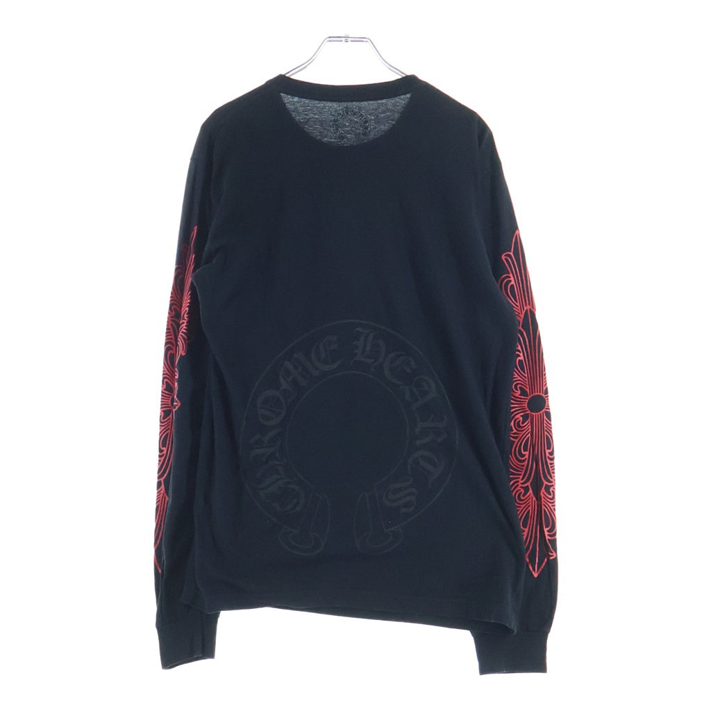 CHROME HEARTS(クロムハーツ) DBL FLRL L/S TEE ダブルフローラルプリント長袖Tシャツ ブラック/レッド