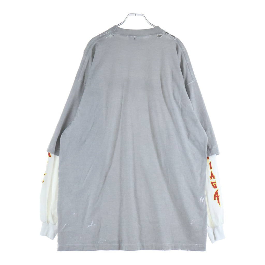 BALENCIAGA(バレンシアガ) 22SS METAL DOUBLE SLEEVE T レイヤード クルーネックロングスリーブTシャツ ホワイト/グレー