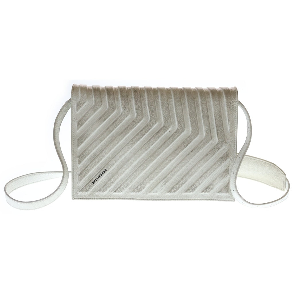 BALENCIAGA(バレンシアガ) Car Flap Bag 679465 カーフラップ レザーショルダーバッグ ホワイト レディース