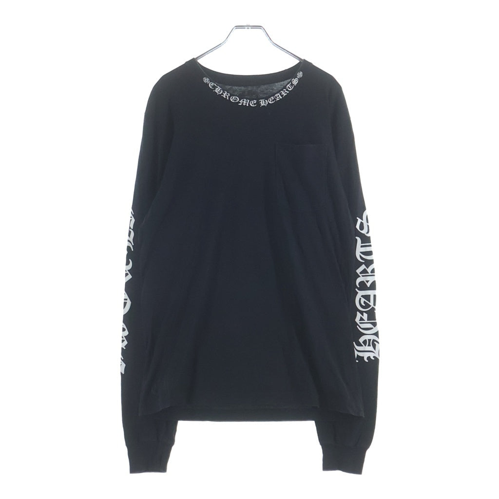 CHROME HEARTS(クロムハーツ) CH LS NECK LOGO ネックロゴプリント 袖ロゴ 長袖Tシャツ ロングスリーブカットソー ブラック