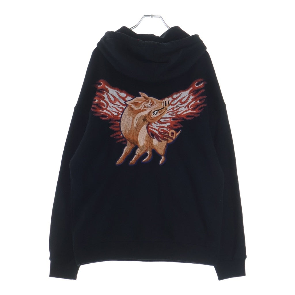 GIVENCHY(ジバンシィ) Back Pig Fire バッグピッグファイアー ロゴ刺繍 プルオーバースウェットパーカー ブラック BMJ01A30AF