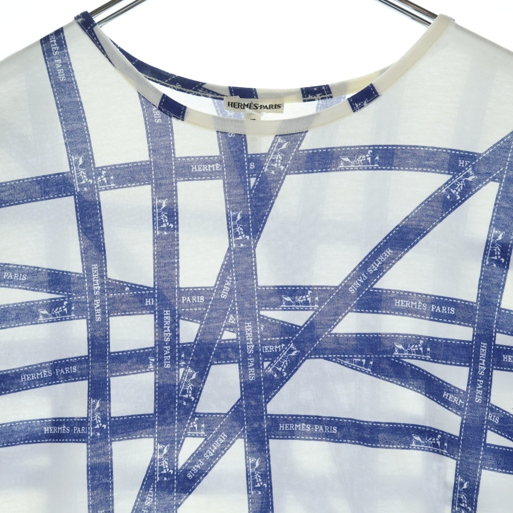 HERMES(エルメス) ボリュデュック クルーネック 半袖Tシャツ カットソー ホワイト/ブルー