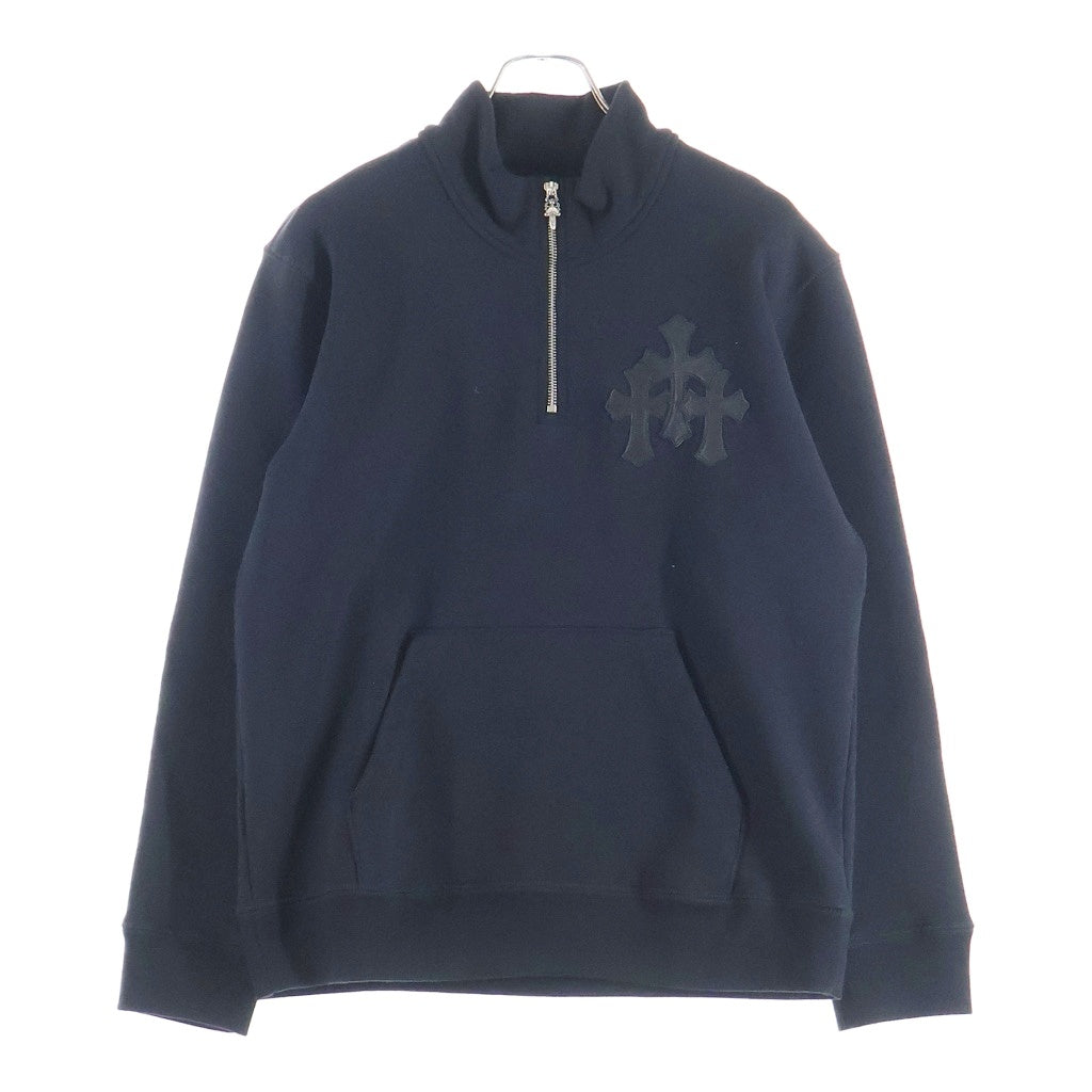 CHROME HEARTS(クロムハーツ) Y NOT Cross Leather Patch Half Zip Sweat Shirt ワイノット クロスパッチ ハーフジップスウェットシャツ ブラック