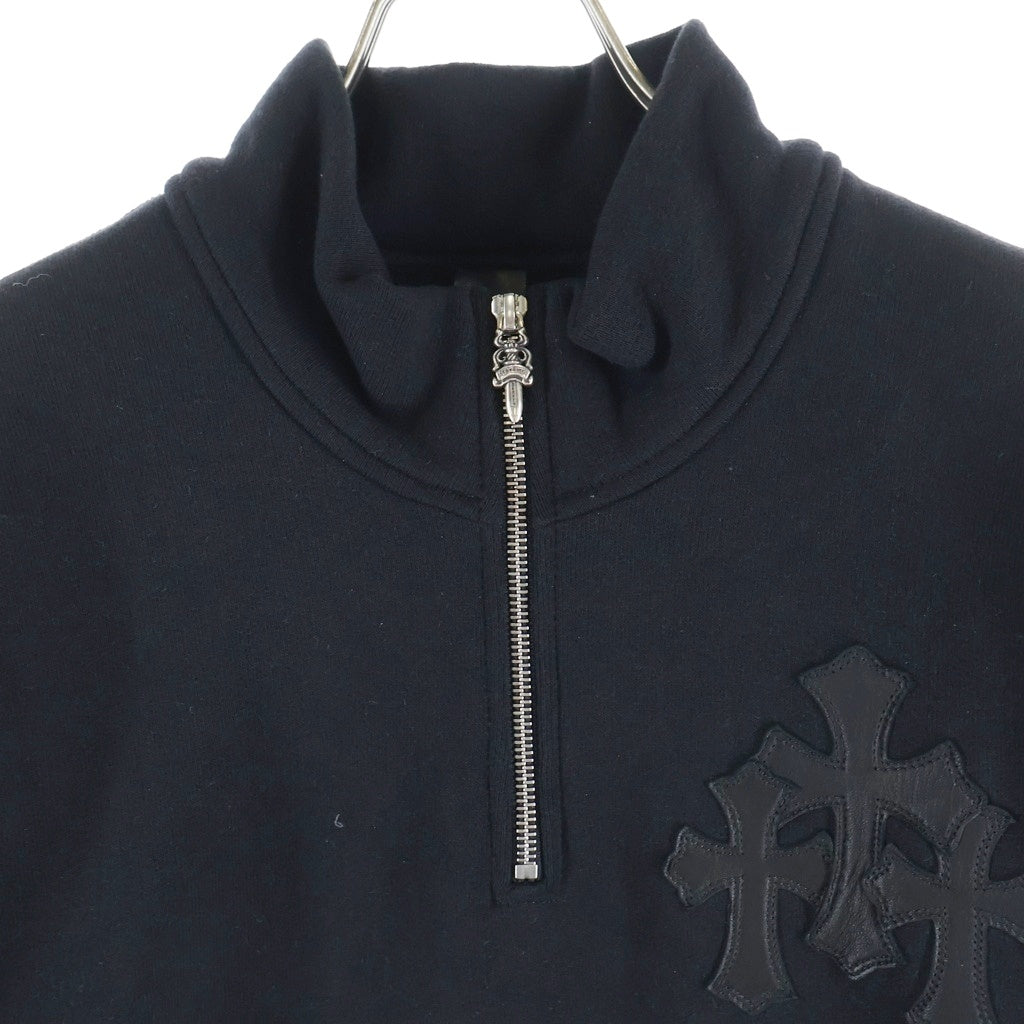 CHROME HEARTS(クロムハーツ) Y NOT Cross Leather Patch Half Zip Sweat Shirt ワイノット クロスパッチ ハーフジップスウェットシャツ ブラック