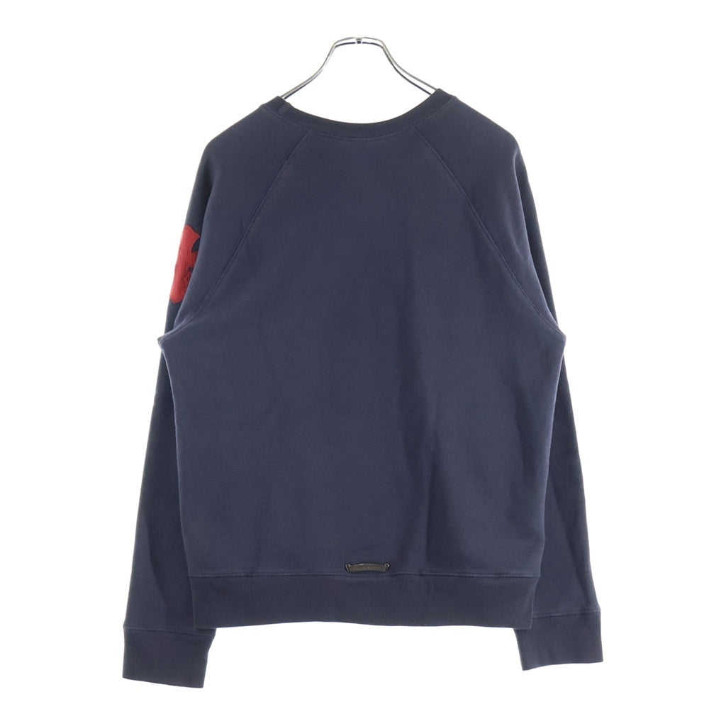 CHROME HEARTS(クロムハーツ) Y NOT Cross Leather Patch Sweatshirt ワイノット レザー クロスパッチ スウェットシャツ クルーネックトレーナー ネイビー/レッド