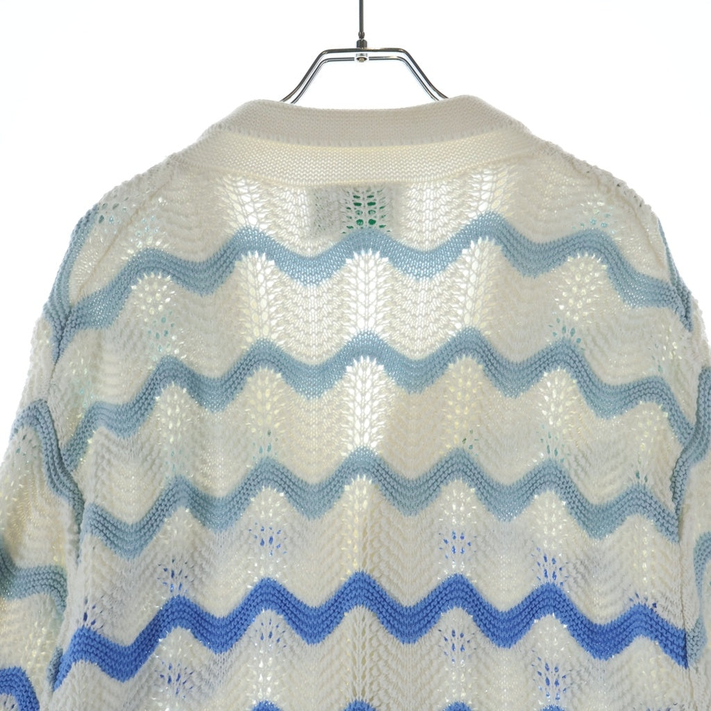 CASABLANCA(カサブランカ) 24SS WAVY GRADIENT CROCHET SHIRT CASABLANCA24SP-6 パールボタン ウェーブクロケットニット半袖シャツ ホワイト/ブルー