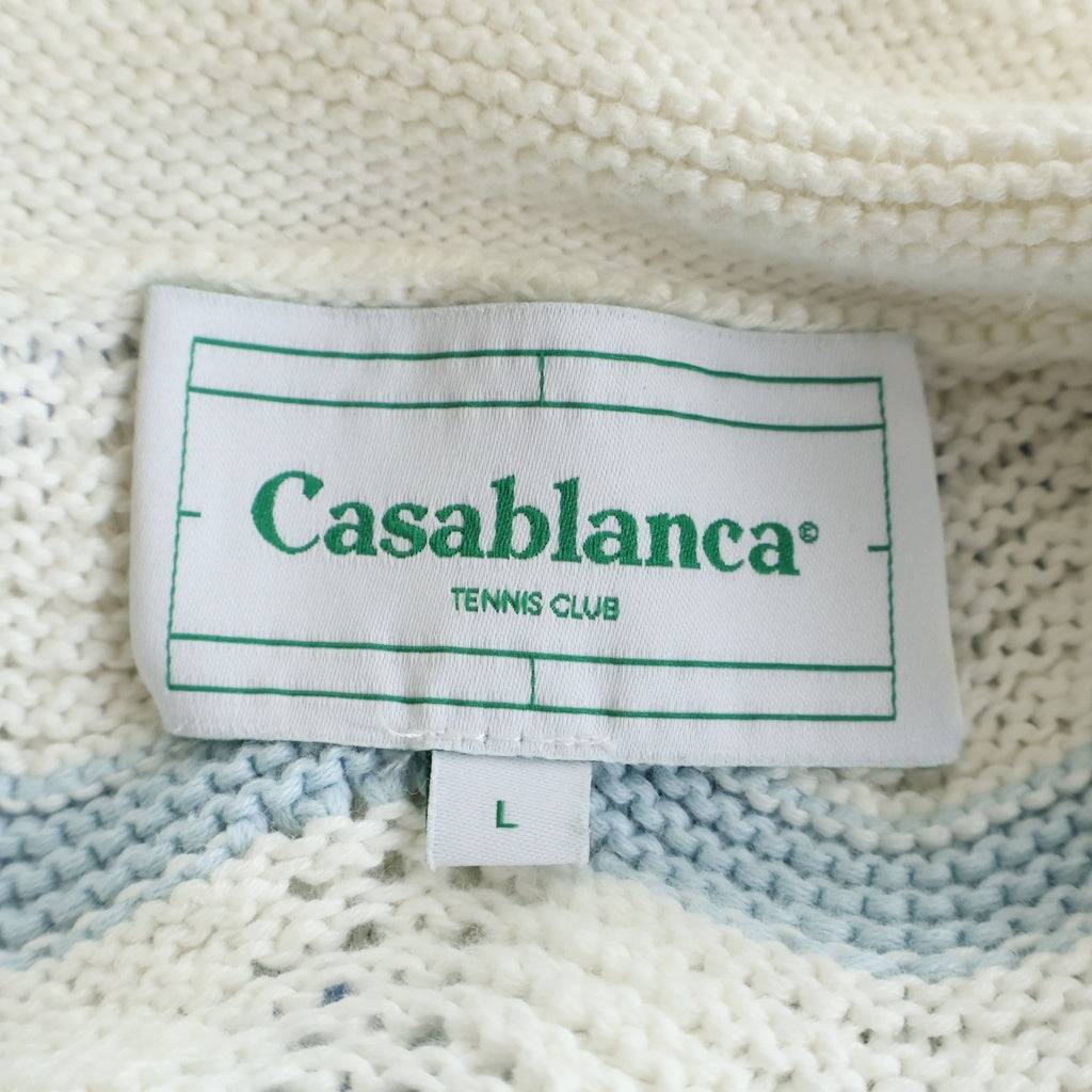 CASABLANCA(カサブランカ) 24SS WAVY GRADIENT CROCHET SHIRT CASABLANCA24SP-6 パールボタン ウェーブクロケットニット半袖シャツ ホワイト/ブルー
