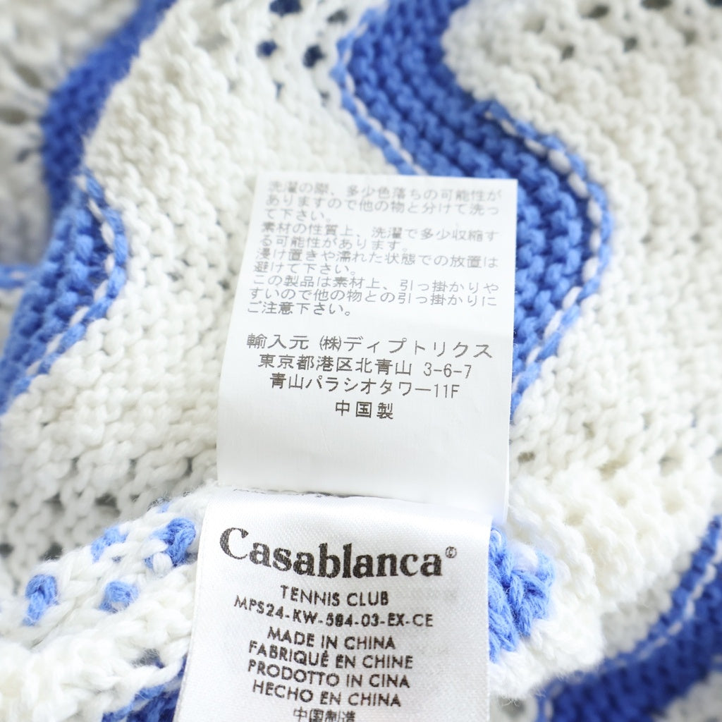 CASABLANCA(カサブランカ) 24SS WAVY GRADIENT CROCHET SHIRT CASABLANCA24SP-6 パールボタン ウェーブクロケットニット半袖シャツ ホワイト/ブルー