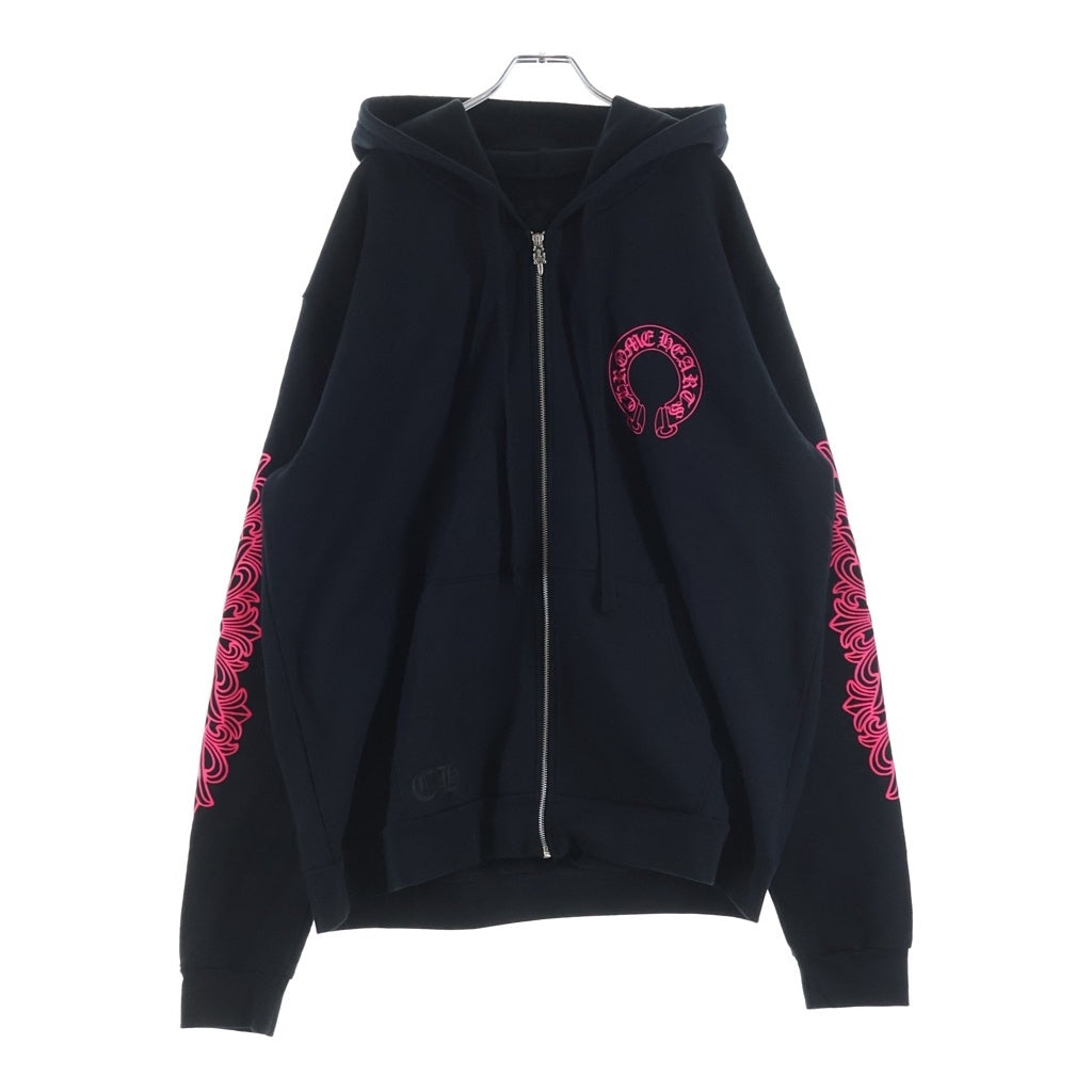 CHROME HEARTS(クロムハーツ) SWTSHRT HD ZIP バックホースシュー袖フローラルプリントダガージップパーカー ブラック/ピンク
