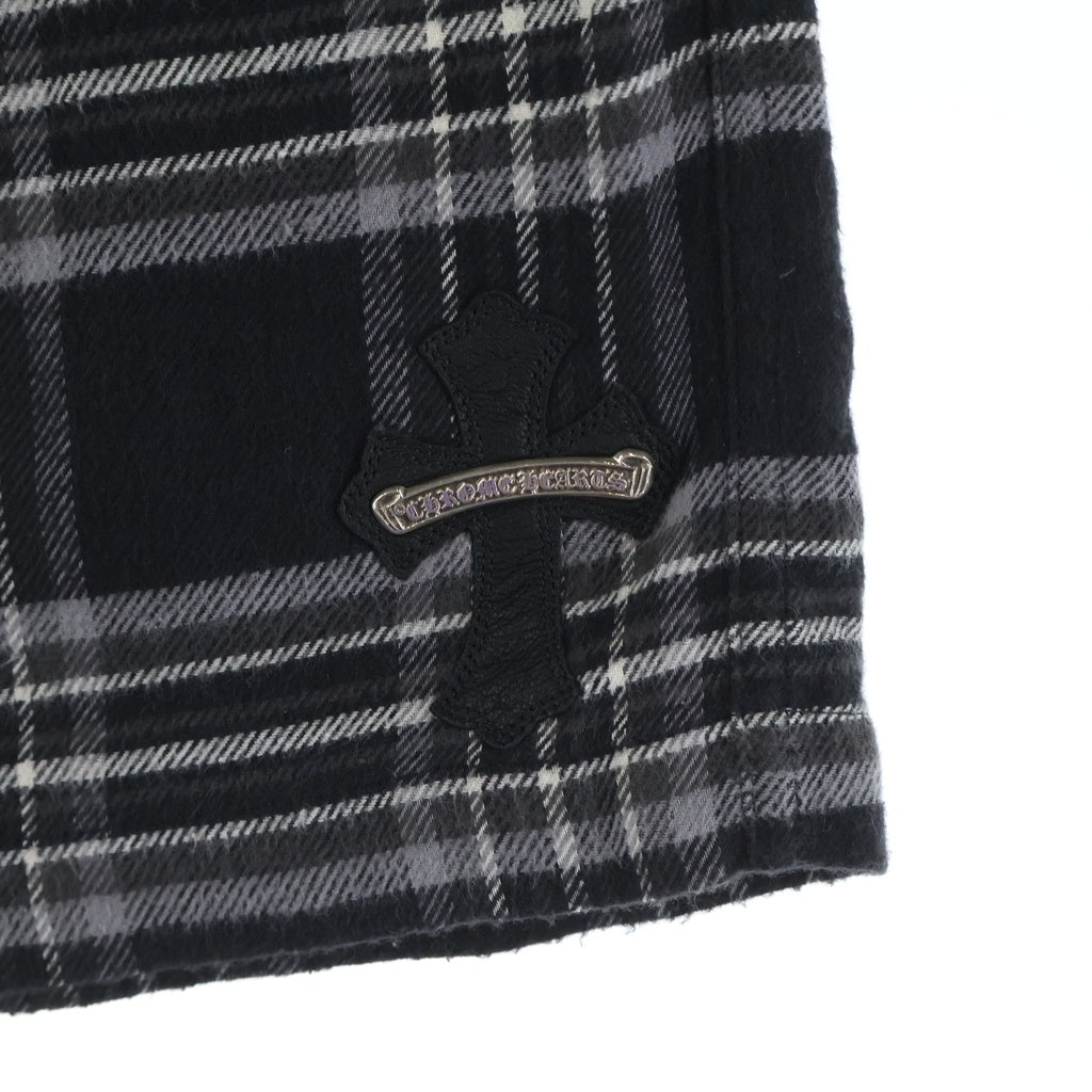 CHROME HEARTS(クロムハーツ) Y NOT After School Cross Patch Flannel Shorts ワイノット アフタースクール クロスパッチ付きフランネルショーツ チェック柄ハーフパンツ ブラック/グレー