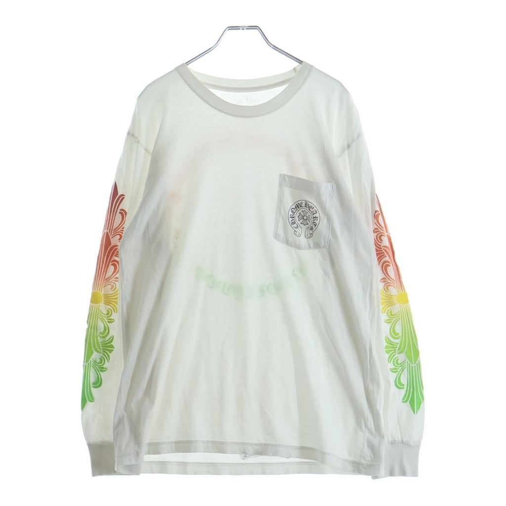 CHROME HEARTS(クロムハーツ) BACK GRAD CIRCLE LOGO FLRL L/S TEE バックグラデーション サークルロゴ フローラルプリント長袖Tシャツ カットソー ホワイト