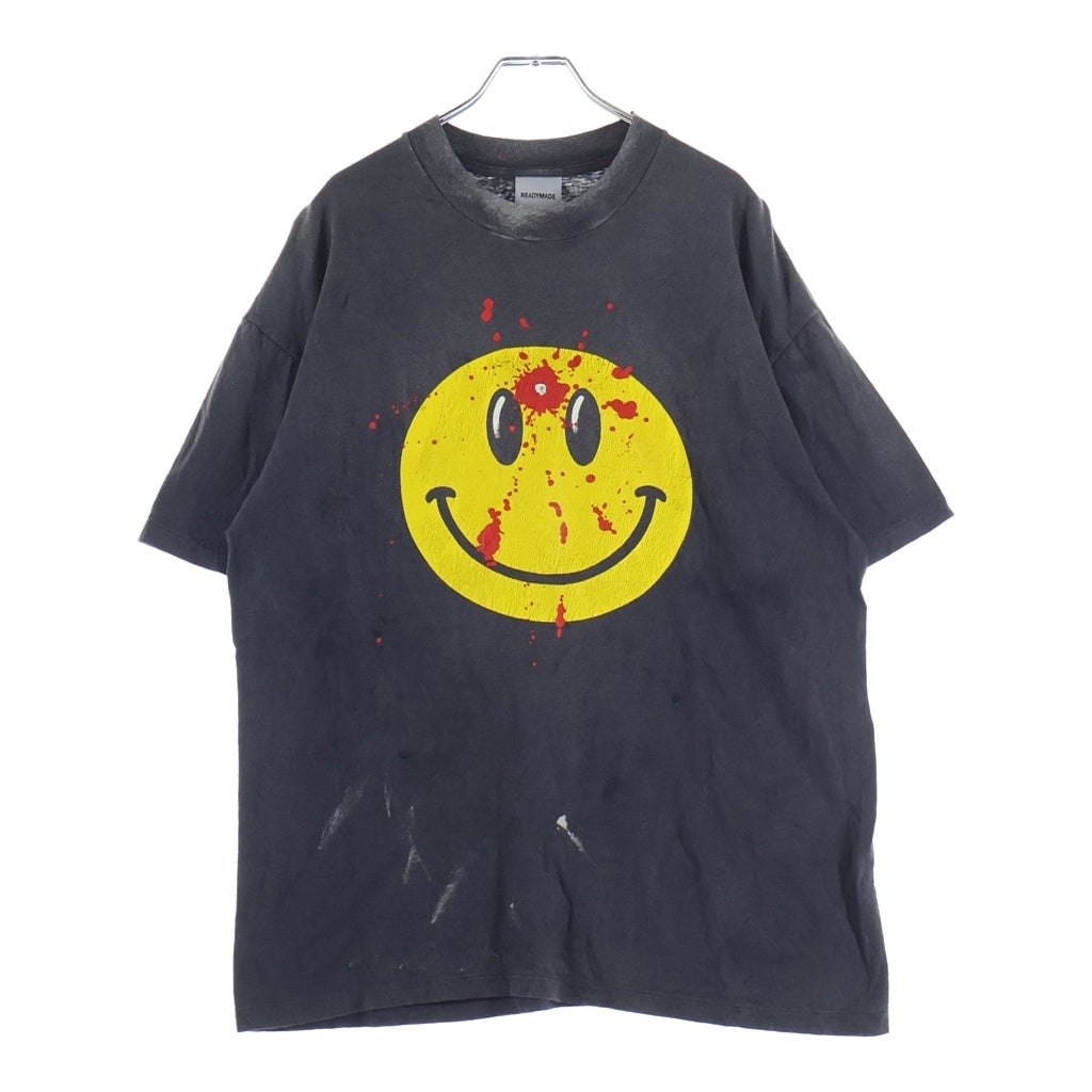 READY MADE(レディメイド) 24SS SMILE TEE RE-CO-BK-00-00-279 スマイル ヴィンテージ加工半袖Tシャツ ブラック