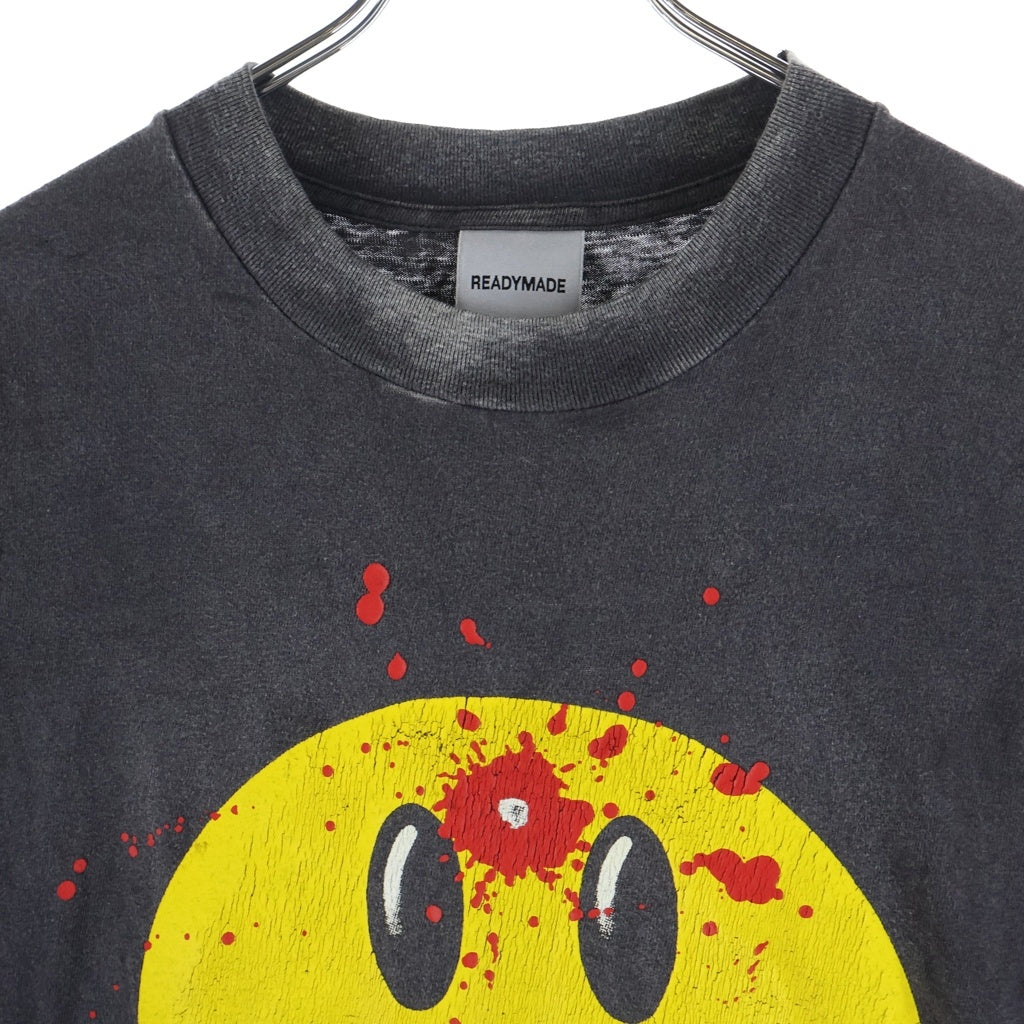READY MADE(レディメイド) 24SS SMILE TEE RE-CO-BK-00-00-279 スマイル ヴィンテージ加工半袖Tシャツ ブラック