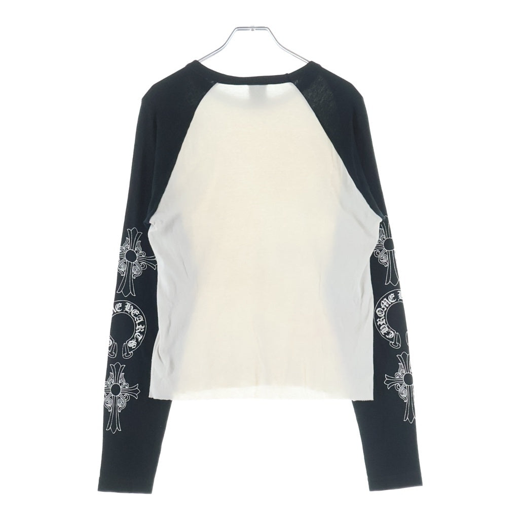 CHROME HEARTS(クロムハーツ) OLD FairyCross Neck logo L/S Tee オールド ネックロゴ フェアリークロスプリント長袖ラグランTシャツ ブラック/ホワイト