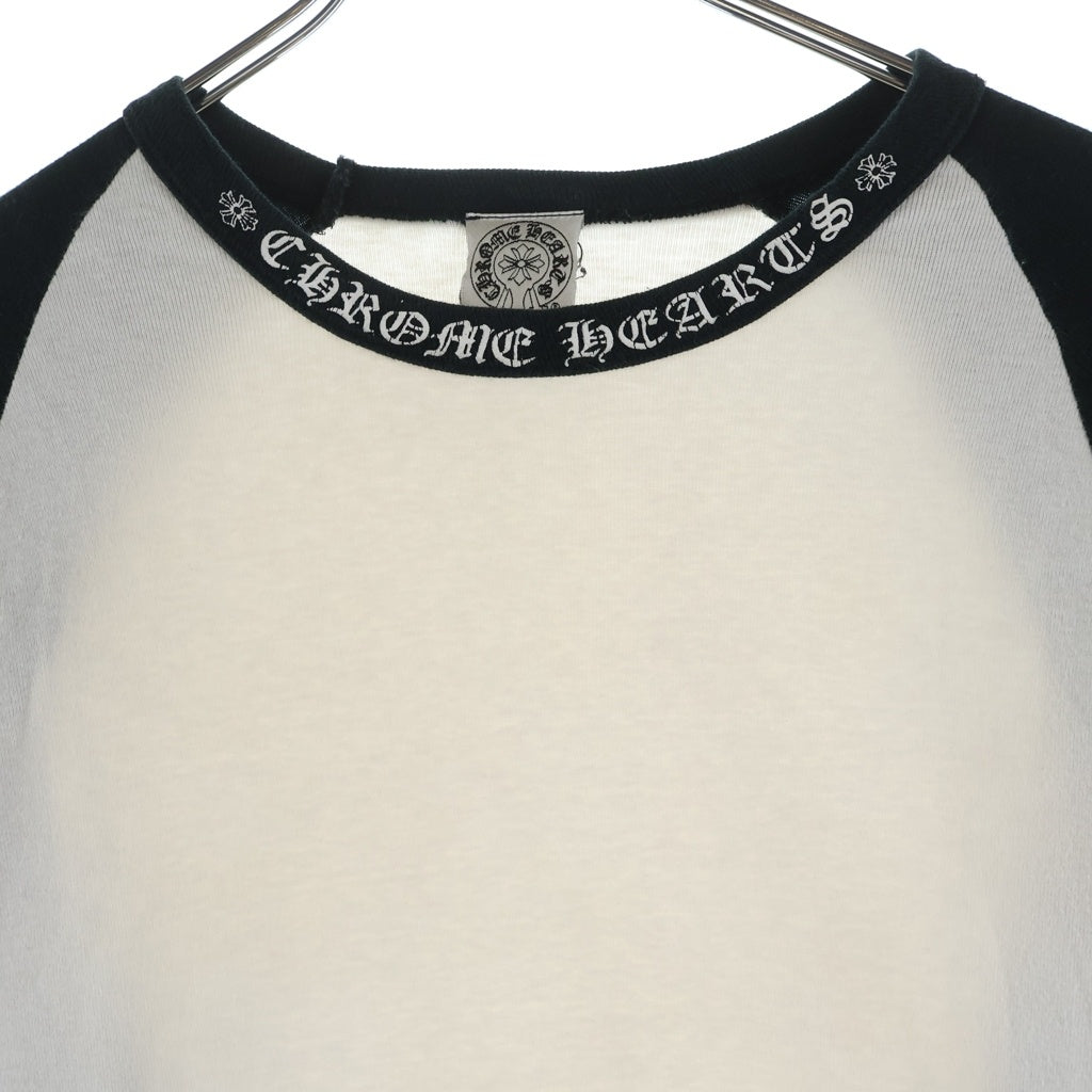 CHROME HEARTS(クロムハーツ) OLD FairyCross Neck logo L/S Tee オールド ネックロゴ フェアリークロスプリント長袖ラグランTシャツ ブラック/ホワイト