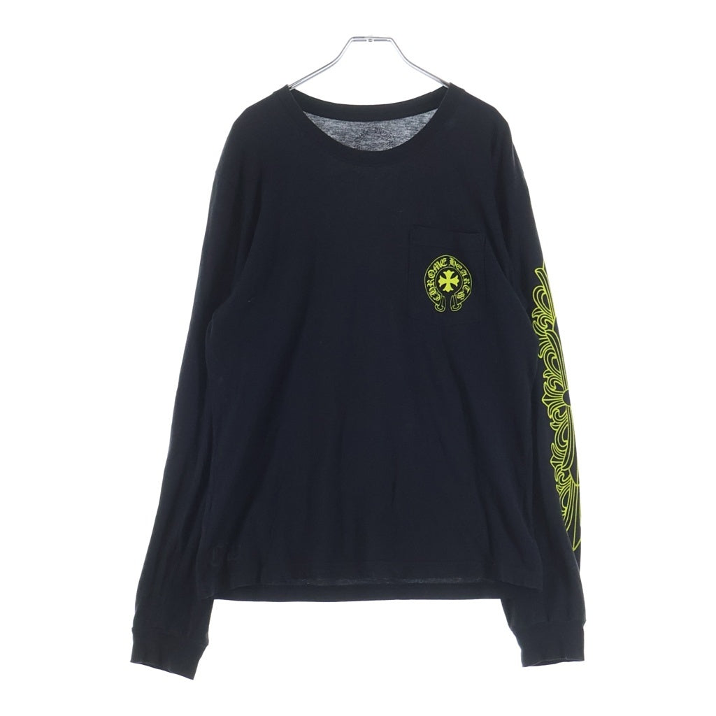 CHROME HEARTS(クロムハーツ) DBL FLRL L/S TEE ダブルフローラル バックロゴプリント長袖Tシャツ ブラック/イエロー