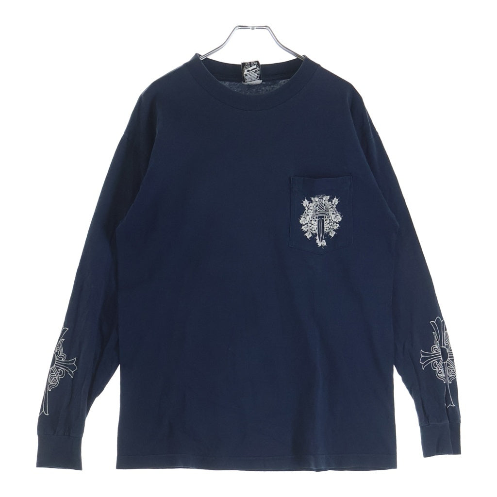 CHROME HEARTS(クロムハーツ) OLD Vine Dagger Arm L/S Tee オールド ヴァインダガー アームクロスプリント長袖Tシャツ ネイビー/ホワイト