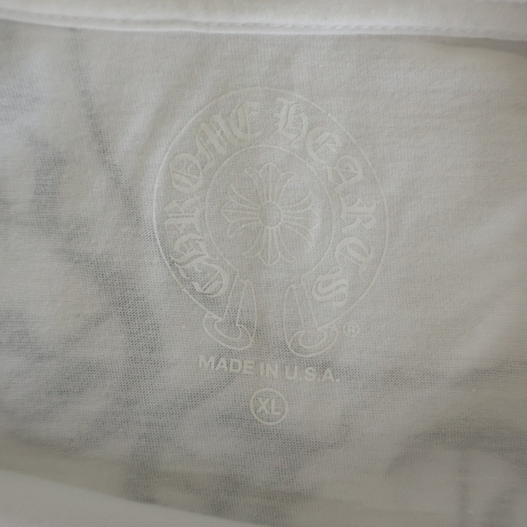 CHROME HEARTS(クロムハーツ) FLRL CRS HORSESHOE L/S バックホースシュー 袖フローラル ロングスリーブ 長袖Tシャツ カットソー ホワイト ‐