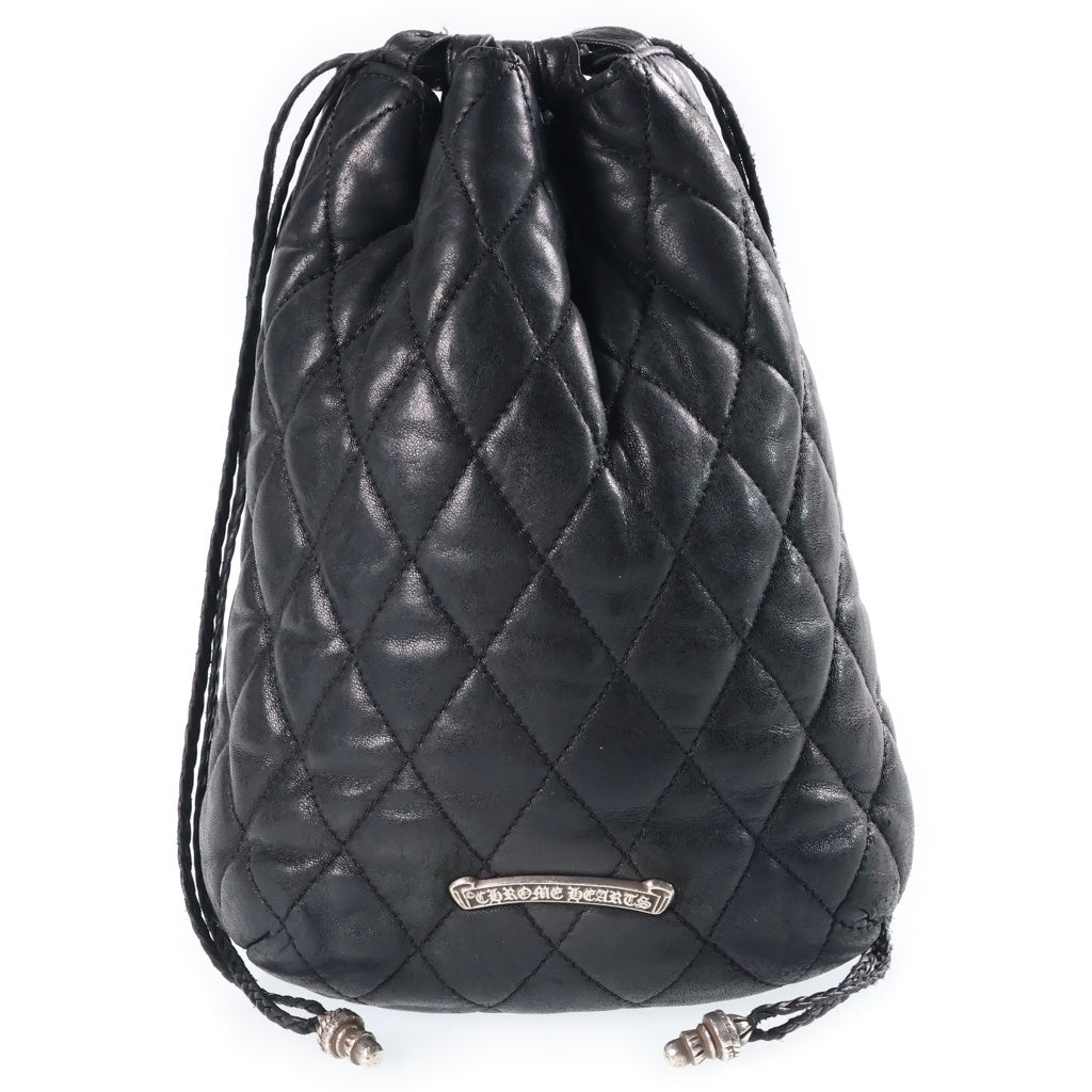 CHROME HEARTS(クロムハーツ) DRW STRNG QUILTING ドローストリング キルティング レザーバッグ 巾着 ブラック
