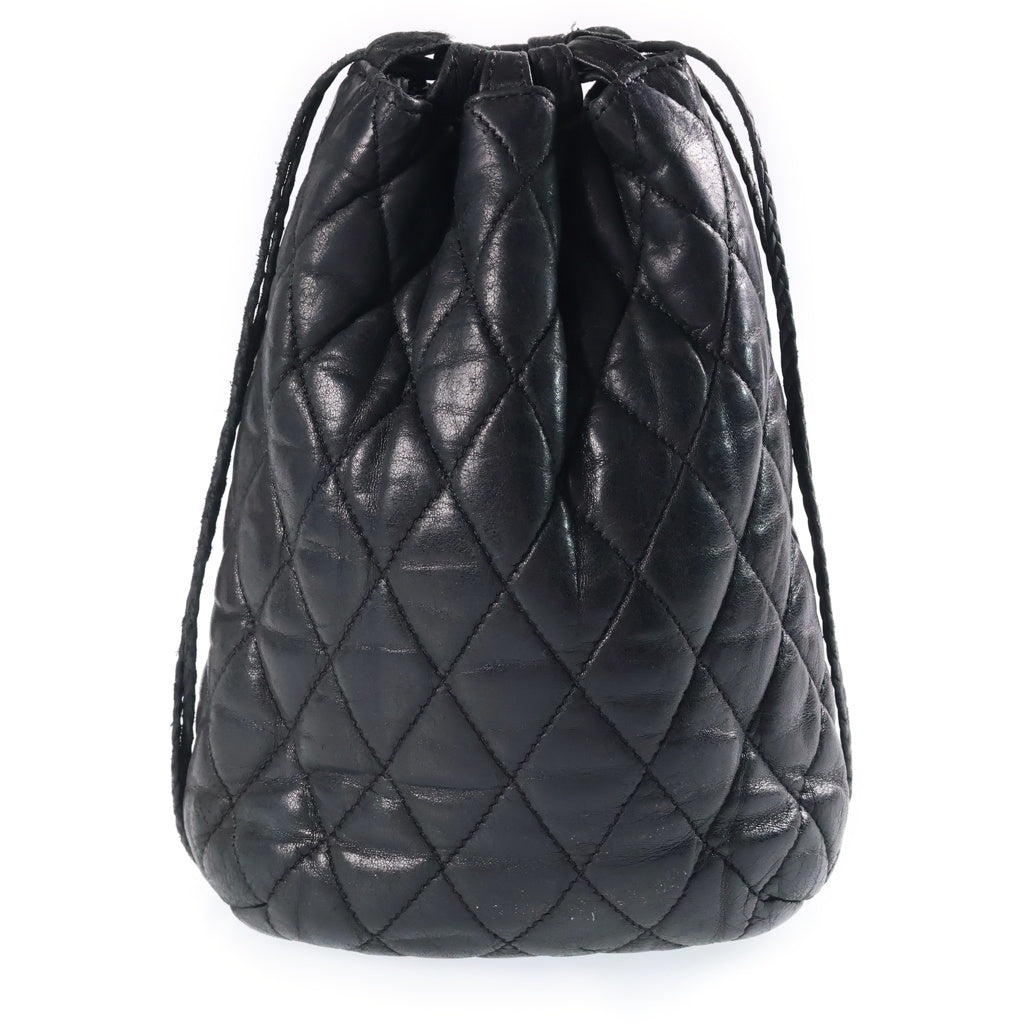 CHROME HEARTS(クロムハーツ) DRW STRNG QUILTING ドローストリング キルティング レザーバッグ 巾着 ブラック