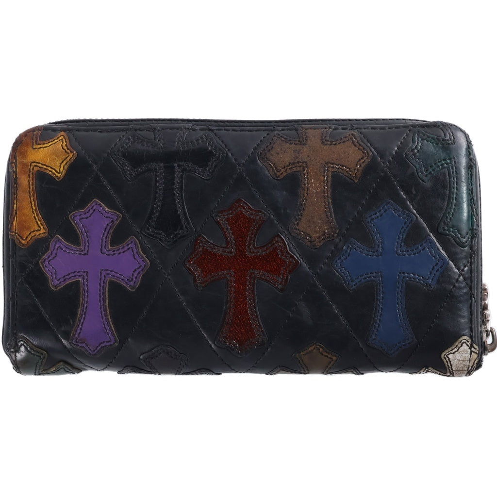 CHROME HEARTS(クロムハーツ) REC F ZIP QUILTED マルチパッチ セメタリー クロスキルティング レザーウォレット 財布 レディース