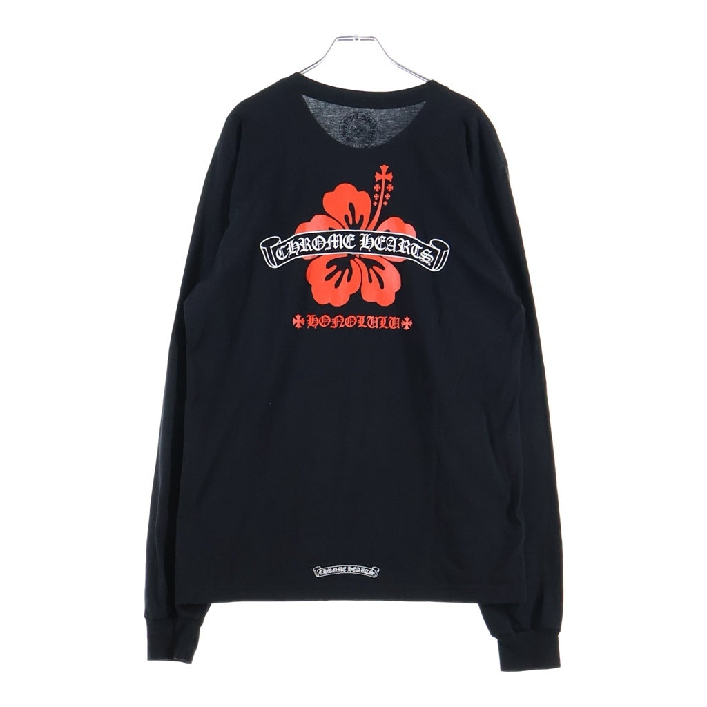 CHROME HEARTS(クロムハーツ) Honolulu Limited Back Scroll Logo L/S Tee ホノルル限定 バックスクロールロゴ ハイビスカスプリント クルーネックロングスリーブカットソー 長袖Tシャツ ブラック