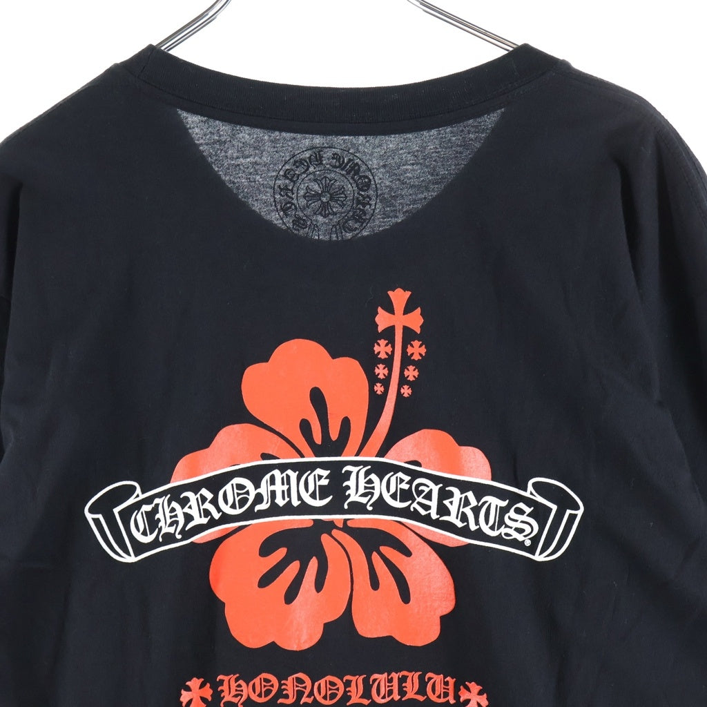 CHROME HEARTS(クロムハーツ) Honolulu Limited Back Scroll Logo L/S Tee ホノルル限定 バックスクロールロゴ ハイビスカスプリント クルーネックロングスリーブカットソー 長袖Tシャツ ブラック