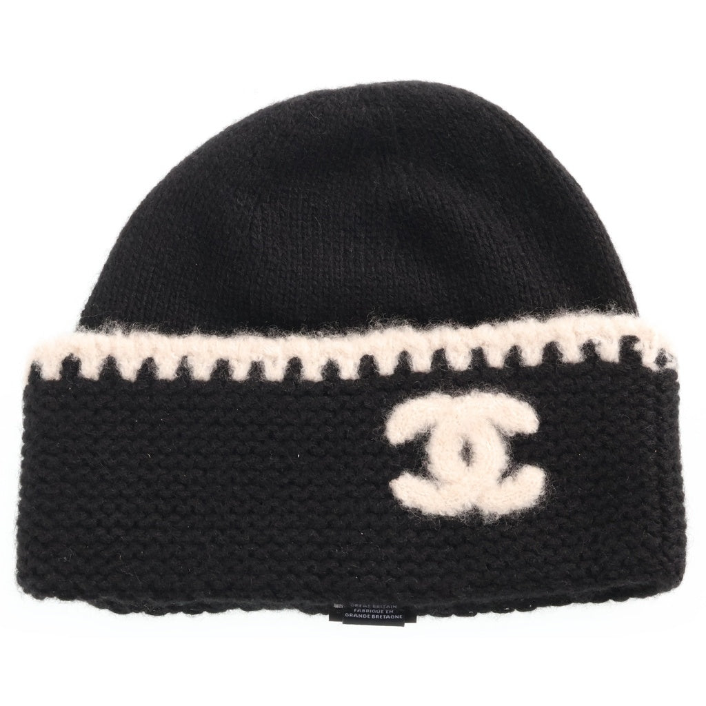 CHANEL(シャネル) ココマーク カシミアビーニー ニット帽子 ブラック/ホワイト レディース