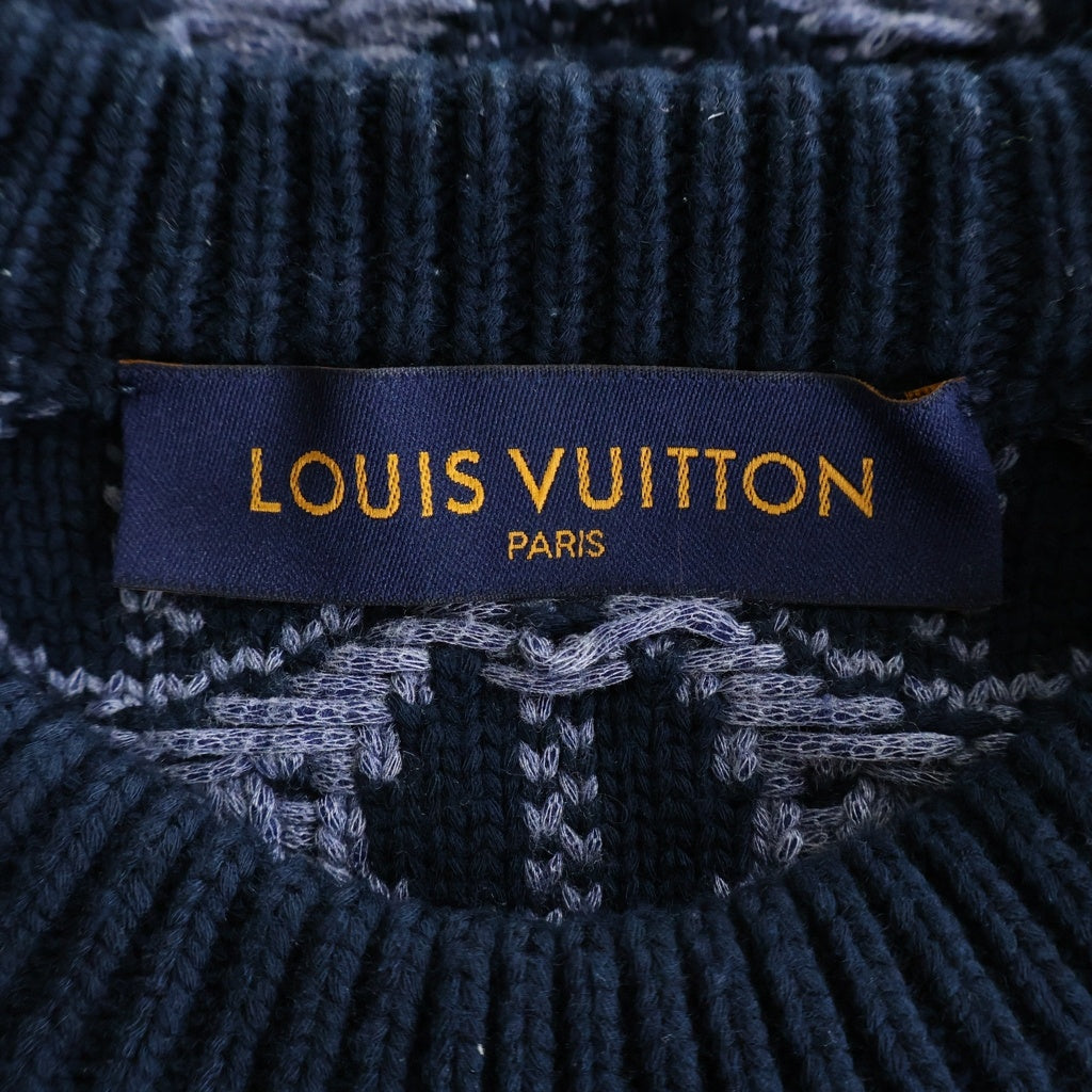 LOUIS VUITTON(ルイヴィトン) 20AW フラワー ミドルゲージクルーネックニット ネイビー RM202 YGF HJN77W