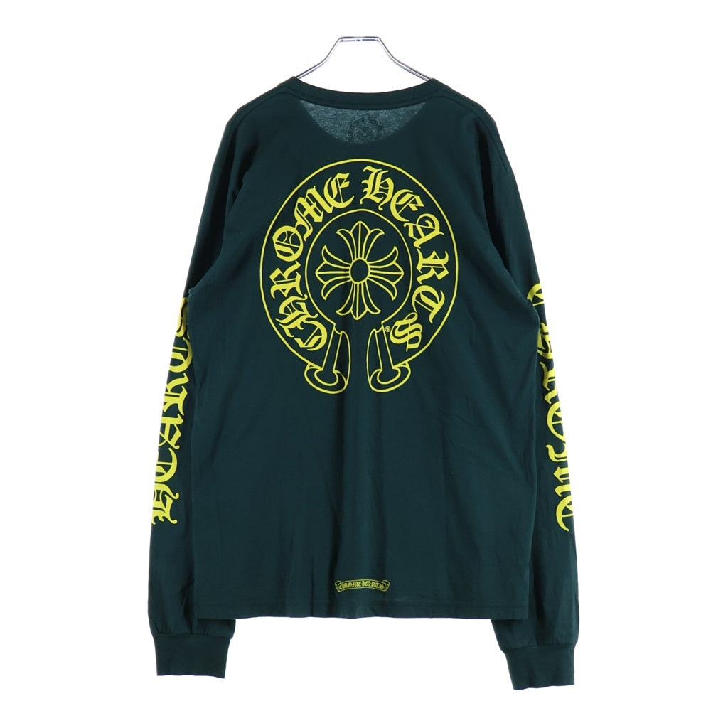 CHROME HEARTS(クロムハーツ) Back Horseshoe L/S Tee バックホースシュー アームCHプリント長袖Tシャツ グリーン/イエロー