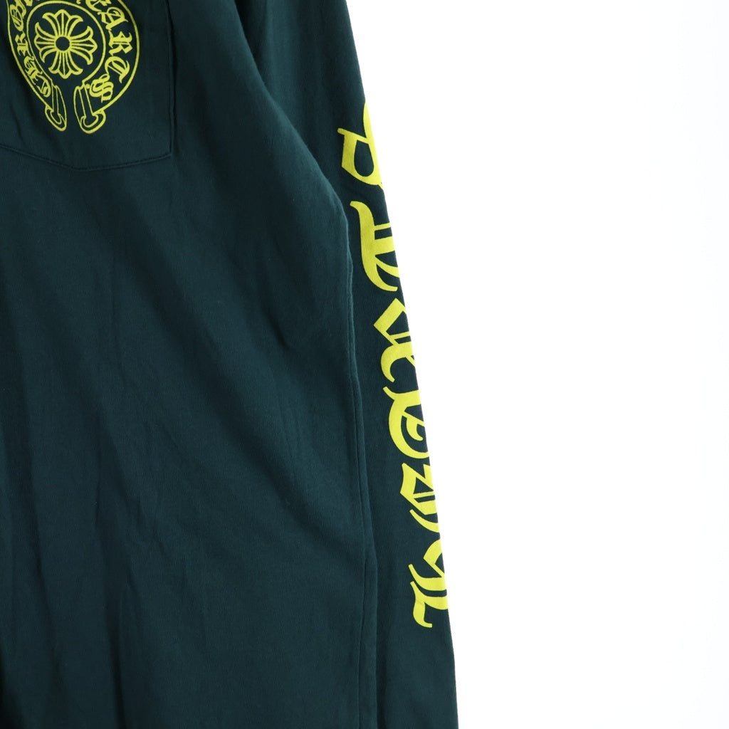 CHROME HEARTS(クロムハーツ) Back Horseshoe L/S Tee バックホースシュー アームCHプリント長袖Tシャツ グリーン/イエロー