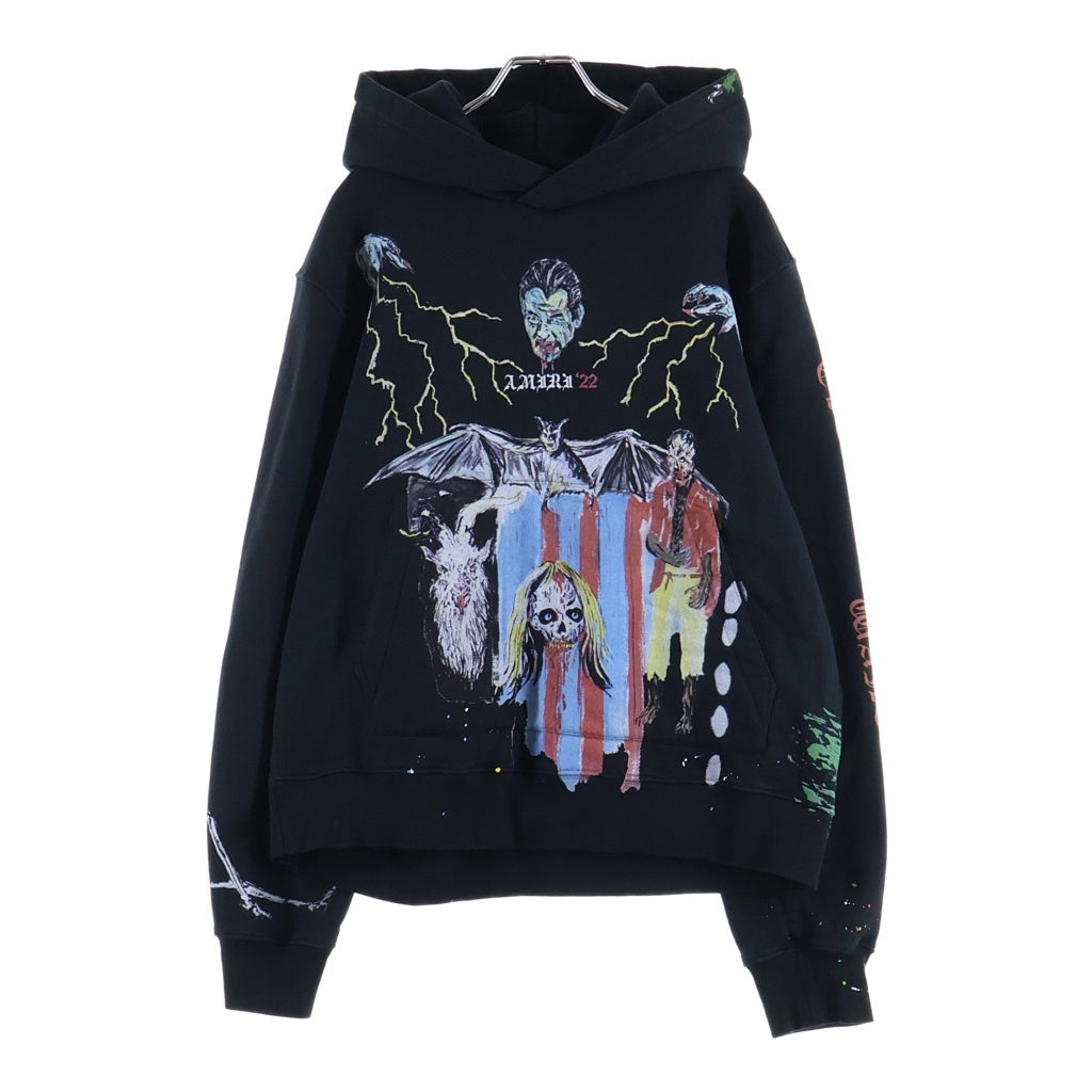 AMIRI(アミリ) ×WES LANG BLOOD 38 HOODIE SR3GU0026SMRSTH1 ウェスラング ブラッド プリントプルオーバーフーディー パーカー ブラック