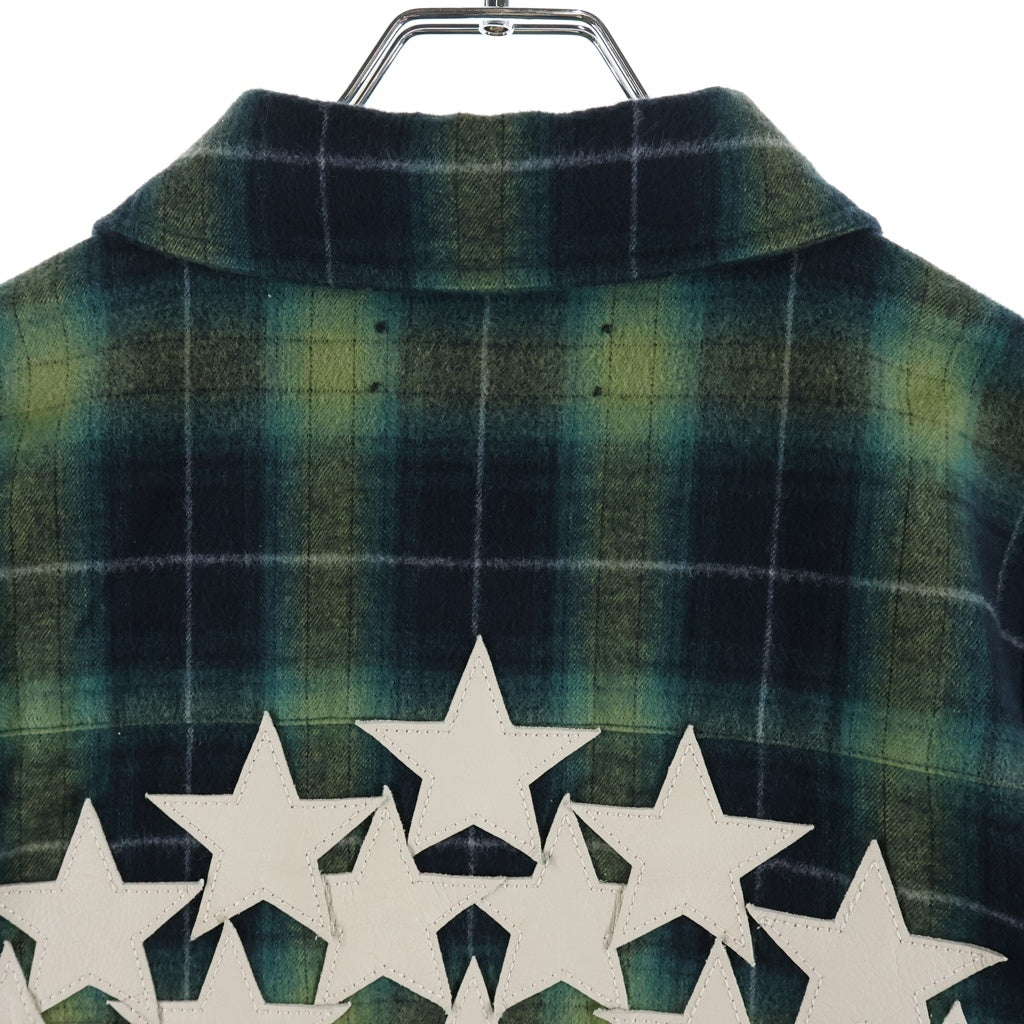 AMIRI(アミリ) LEATHER STAR PATCH PLAID FLANNEL SHIRT レザースターパッチプレイドフランネルシャツ チェック長袖シャツ グリーン
